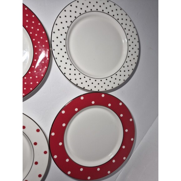 6 Kate Spade Lenox Polka Dot  3 Red And 3 Platinum  Appetizer Plates 5.75" - Picture 3 of 16